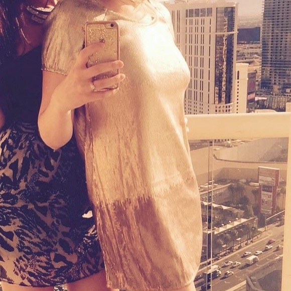 Gold and Silver Sequin Low Back Party Dress - Picture 3 of 4